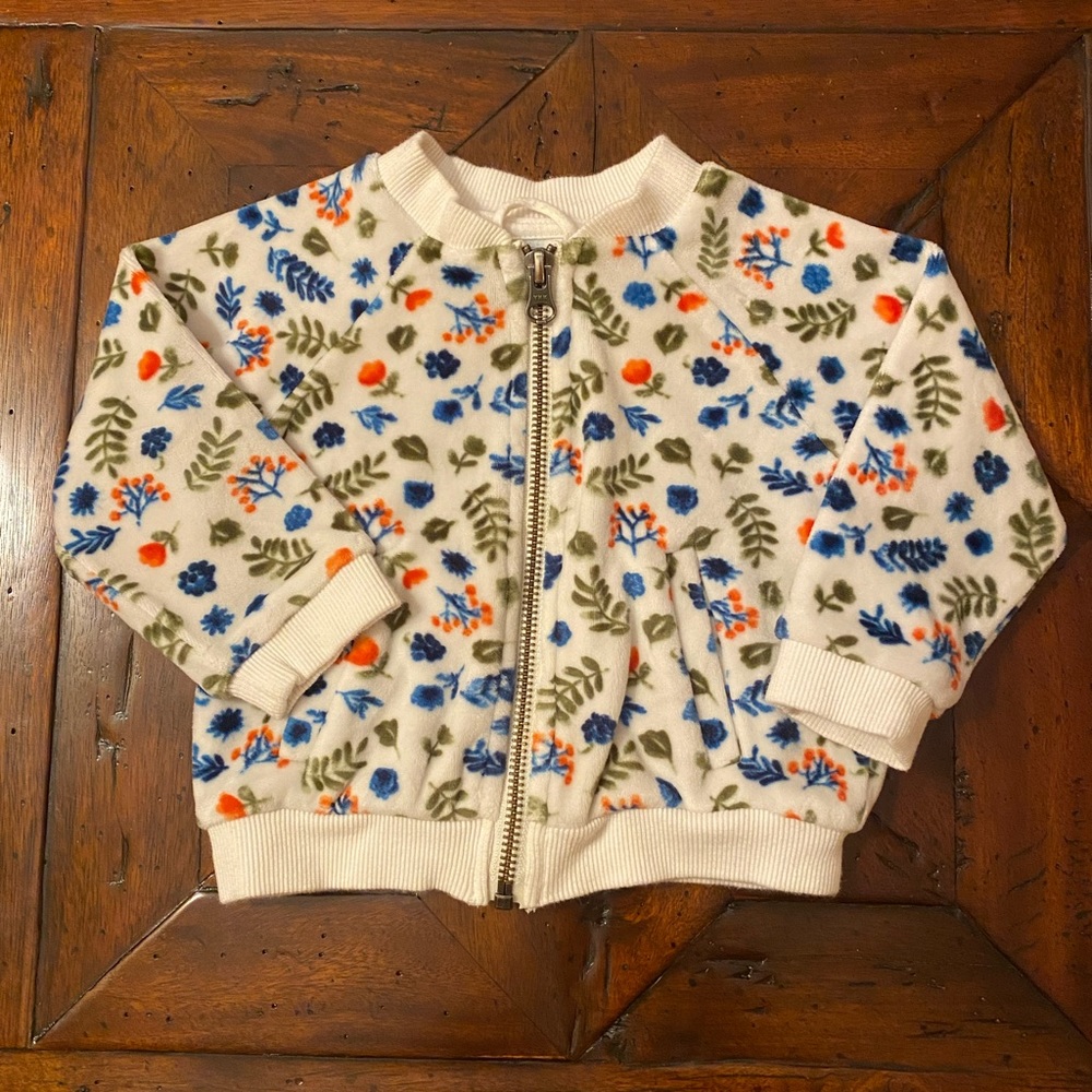 Adorable, Super Soft Zip Up Floral Print Lightweight Jacket, Baby Girl 6-12 Mon